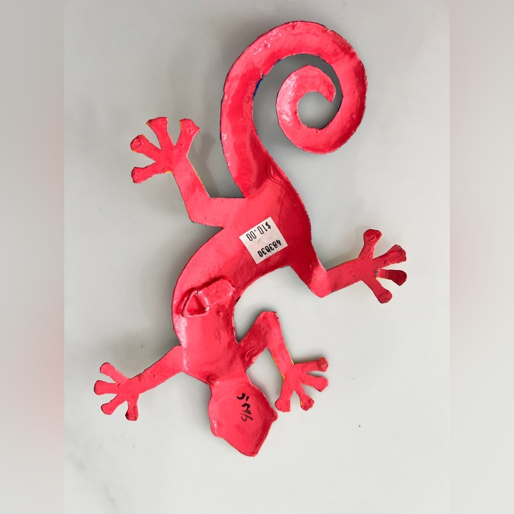 Metal Gecko Wall Art Handmade Recycled Haiti Signed Pack 2 NWT - Picture 7 of 17